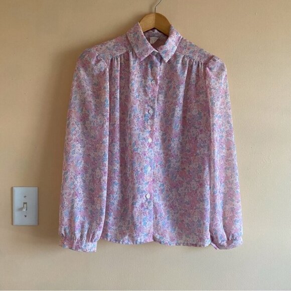 Vintage London Look Pastel Floral Blouse Size Small Coquette Soft Girl 80s Fairy - Picture 13 of 13